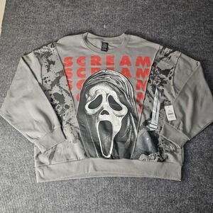Ghostface Sweatshirt Mens 2XL Gray Scream Graphic Fleece Pullover Halloween